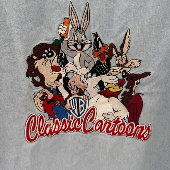 Warner Bros. Looney Tunes Classic Cartoons Blue Chambray Button-Up Shirt Size M - Picture 5 of 8